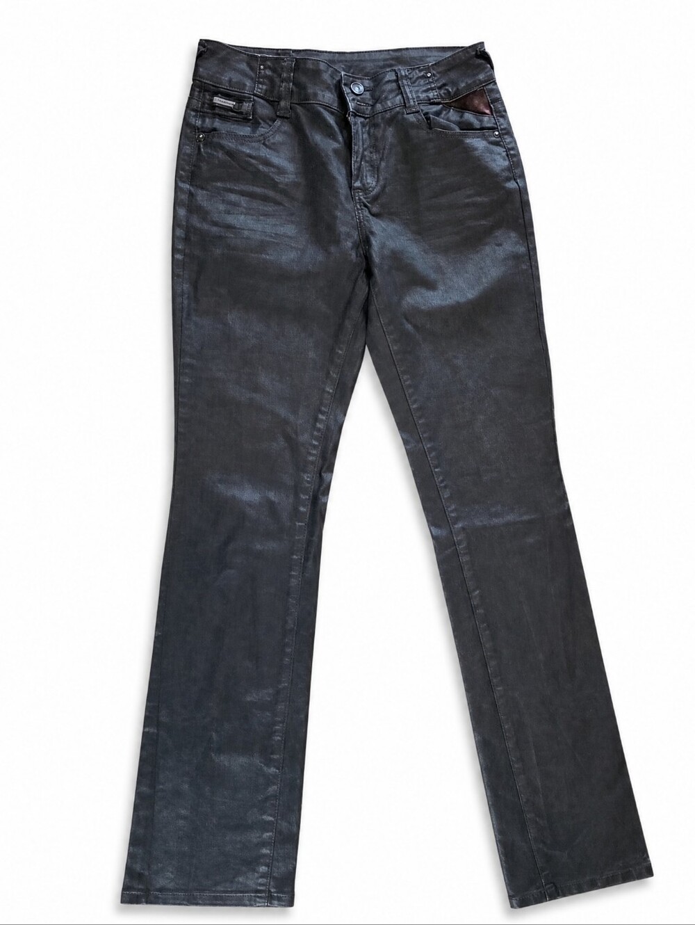 Caliste Charcoal Coated Flare Jeans — Sleek Mid-Rise Style